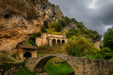 Fototapeta premium View of Sanctuary of the Molinar River, in the town of Tobera, Burgos, very close to Frías, Spain.