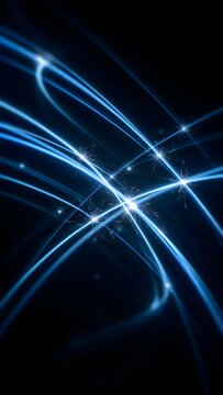 Dynamic Blue Light Trails and Sparkles in a Futuristic Digital Space Scene