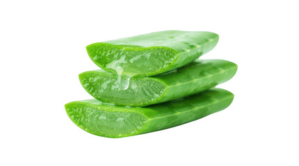 Fototapeta premium Fresh aloe vera slices with dripping gel isolated on transparent background