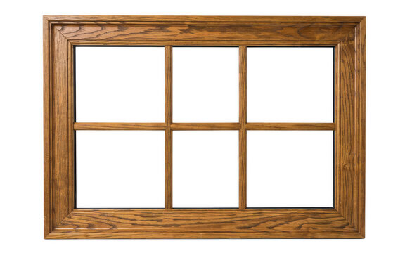 Wooden window frame with six panes during a studio shot with clear glass isolated on transparent background