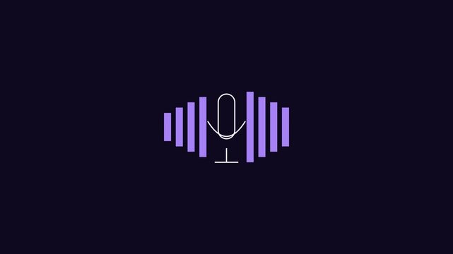 Animated microphone with pulsing audio waveform visualization for podcast and digital media animation 4k