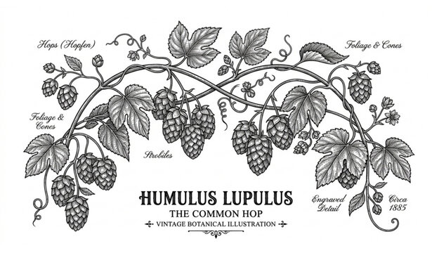 Vintage hand drawn sketch humulus lupulus common hop branches border banner botanical illustration vector collection design set