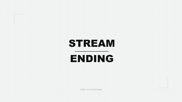 Stream ending screen with minimalist text transition on a clean light gray grid background for live broadcast