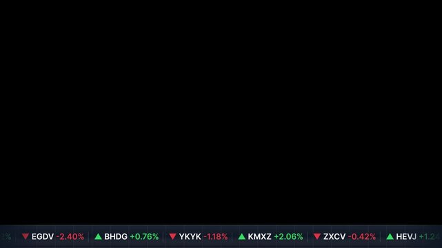 Stock market ticker scrolling with green and red financial data on a black background