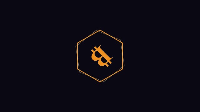 Bitcoin cryptocurrency animation with rotating geometric hexagon frame 4k blockchain finance digital currency