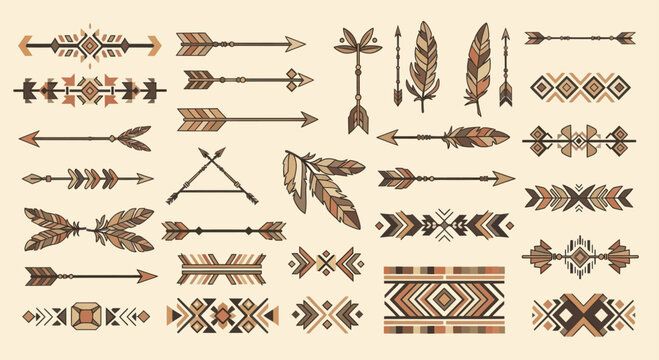 Collection of Hand-Drawn Boho Arrows and Tribal Elements.