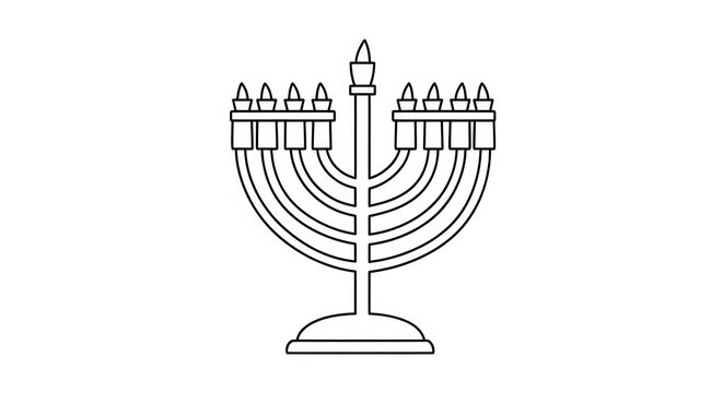 Minimalist line art illustration of a traditional Jewish Hanukkah menorah.