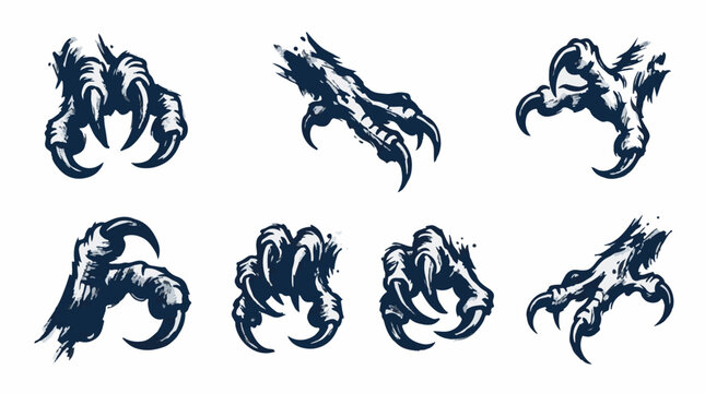Set of aggressive beast claws and monster talons vector illustration for mascot, tattoo or logo design
