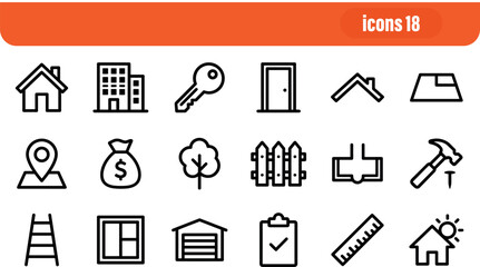 Obraz premium House Building and Construction Line Icon Set
