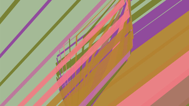 Complex geometric composition featuring intersecting lines and overlapping rectangular prisms in muted pastel colors for professional design.