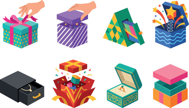 Festive Gift Box Illustrations with Creative Packaging and Celebration ElementsFestive Gift Box Illustrations with Creative Packaging and Celebration Elements
