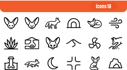 Fototapeta premium Desert Life and Landscape Line Icons Set