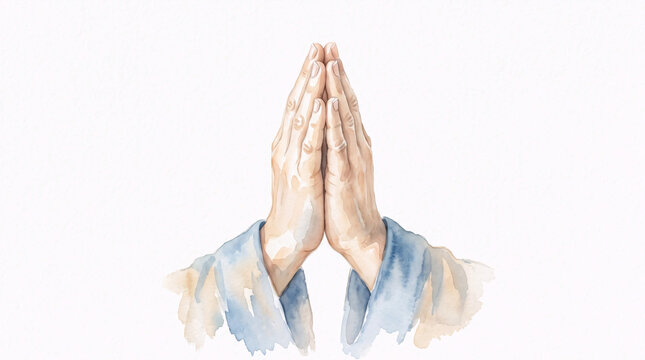 Folded praying hands watercolor illustration