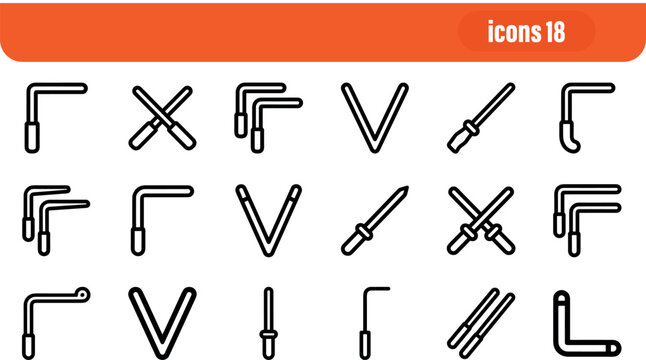Dowsing and Divining Rod Tools Line Icon Set