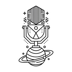 Microphone with planetary rings and geometric shapes music icon © Emdaduol
