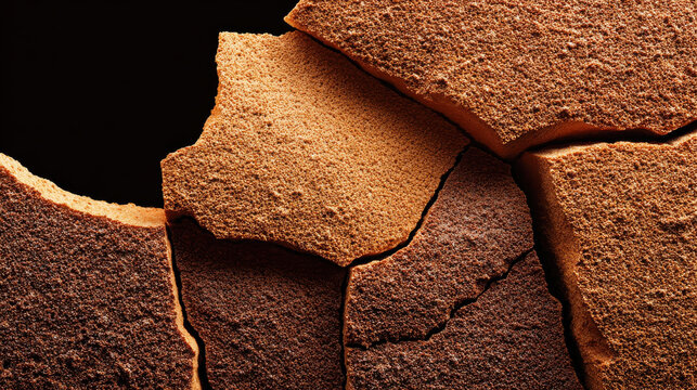 Cracked terracotta surface with mineral texture creating aesthetic pattern of natural earthy tones and rough details