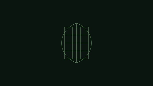 Minimalist green geometric grid animation with abstract circle and leaf shape overlay for modern tech backgrounds 4k