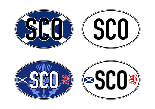 Scotland UK, oval international vehicle registration code license plate sticker, vector illustration