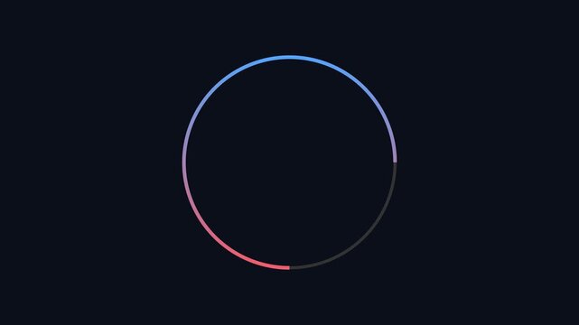 Minimalist loading spinner animation with gradient circular progress bar on dark 4k background circle
