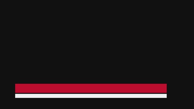 Minimalist lower third animation with red and 4k white bars on black background, broadcast motion red