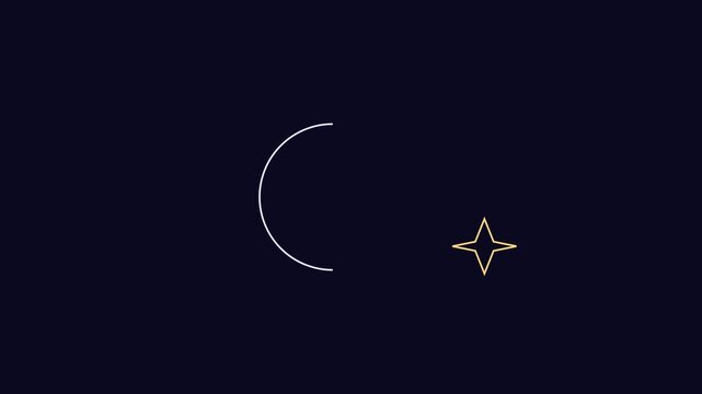 Minimalist loading spinner animation with rotating crescent moon and glowing star on dark 4k background