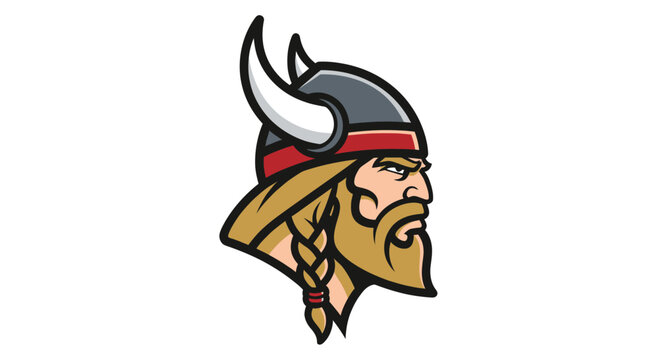 Viking Warrior Head with Horned Helmet and Braided Beard.
