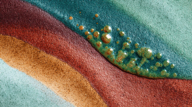 Colorful terracotta and mineral texture with aesthetic bubbles creating vibrant abstract surface pattern