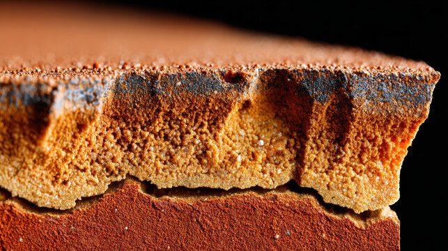 Terracotta mineral texture with rough aesthetic surface close up showing natural earthy tones and detailed porous structure