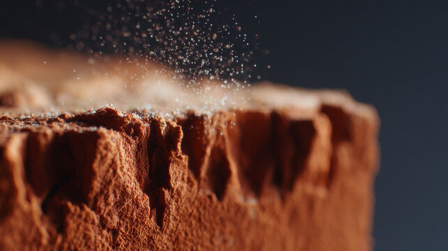 Terracotta mineral powder dust flying with aesthetic texture close up