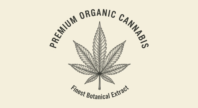 Vintage Engraved Cannabis Leaf Logo with Premium Organic Text.