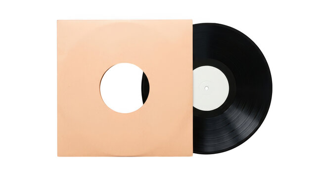 Vinyl record with paper sleeve isolated on transparent background