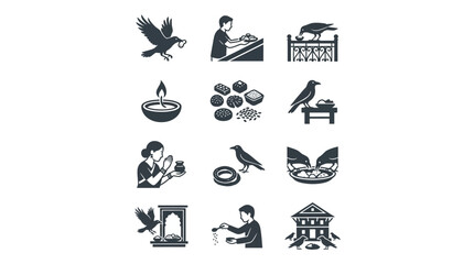 Obraz premium Indian Crow Feeding and Ritual Icons
