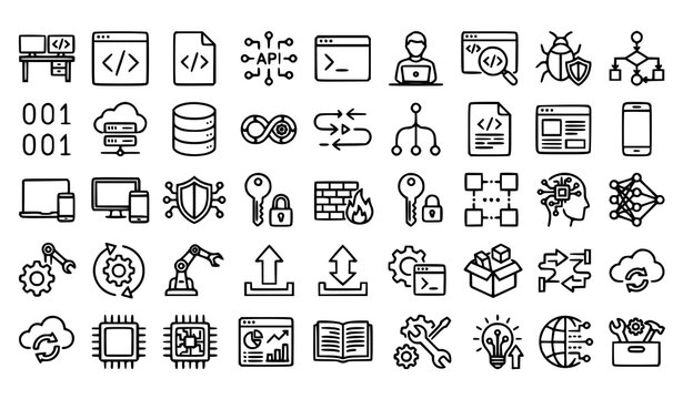 Programming Coding Developer and Software Engineering Editable Outline Icons Pack Vector Illustration