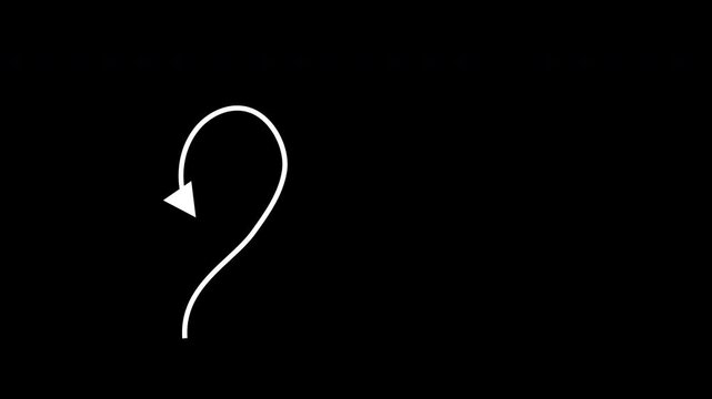 Animated thin arrow with arrowheads on black background. White arrows animation. Direct Symbol with Alpha Channel.