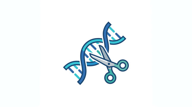 Gene editing concept with scissors cutting DNA double helix structure