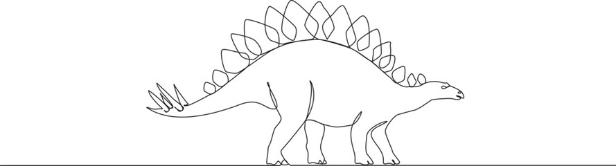 continuous line drawing of a stegosaurus dinosaur, minimalist prehistoric animal line art vector illustration © Christian Horz