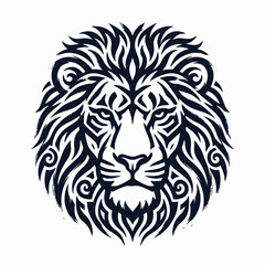Obraz premium Tribal Lion Head Illustration with Geometric Stripes and Ethnic Pattern Design