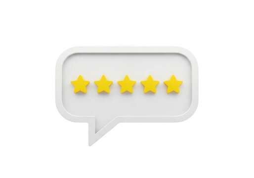 Five yellow stars inside a speech bubble 3d rendering on transparent background