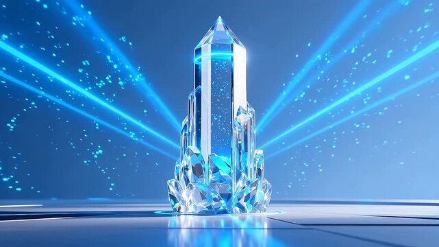 Crystal tower with blue light beams