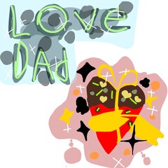 Fototapeta premium Cute colorful hand drawn Love Dad illustration suitable for Father's Day greeting cards, posters and family celebration.