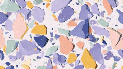 Fototapeta premium Colorful terrazzo stone texture with pastel fragments, seamless decorative surface and modern abstract background