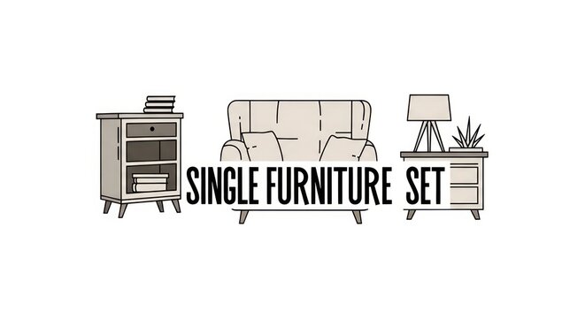 Hand drawn sketch illustration of a modern furniture set for home interior design.
