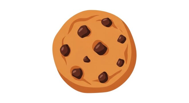 Single chocolate chip cookie illustration isolated on white background.