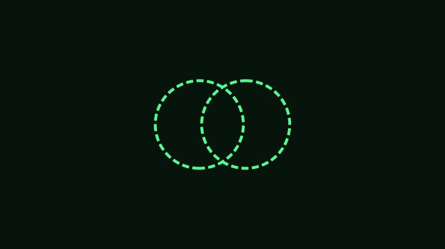 Minimalist venn diagram animation with intersecting dashed circles for data visualization and concept presentation 4k