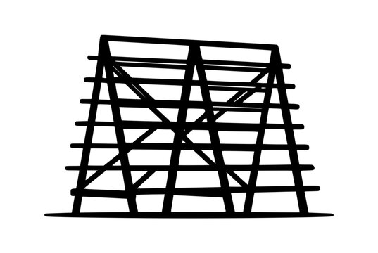 Hand drawn minimalist illustration of a traditional wooden fish drying rack