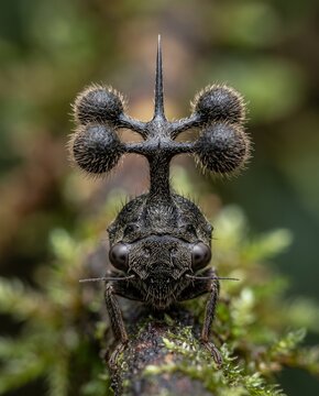 Extreme macro frontal portrait of Bocydium globulare treehopper