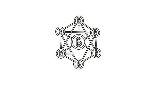 Bitcoin logo in geometric pattern.