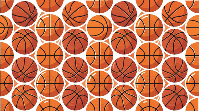 Seamless pattern of numerous bright orange basketballs arranged in a regular grid against a clean white background, creating a vibrant sports-themed texture