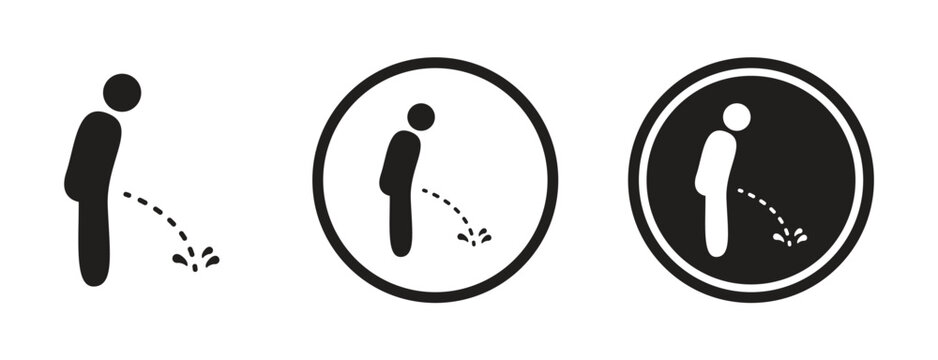 Peeing Person Symbol Icon Set with Circular and Filled Badge Variations