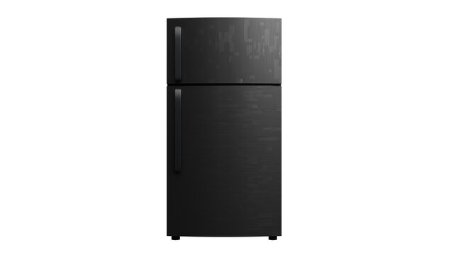 Modern Black Refrigerator on White Background